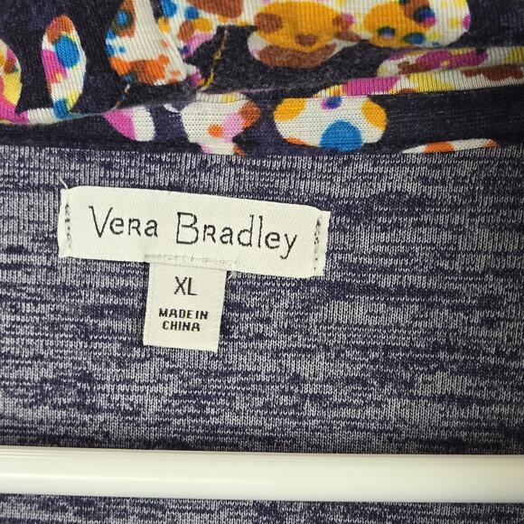 Vera Bradley Sz XL Oversized Blue Colorblock Cropped Pullover Hoodie Floral - Picture 4 of 9